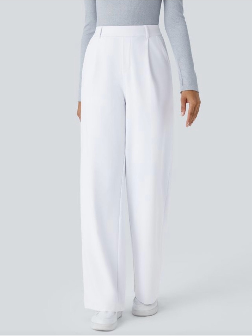 HALARA White High-Rise Wide Leg Trousers